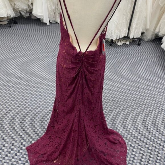 Burgundy & Lace Evening Dress with Low Back - Picture 8 of 11